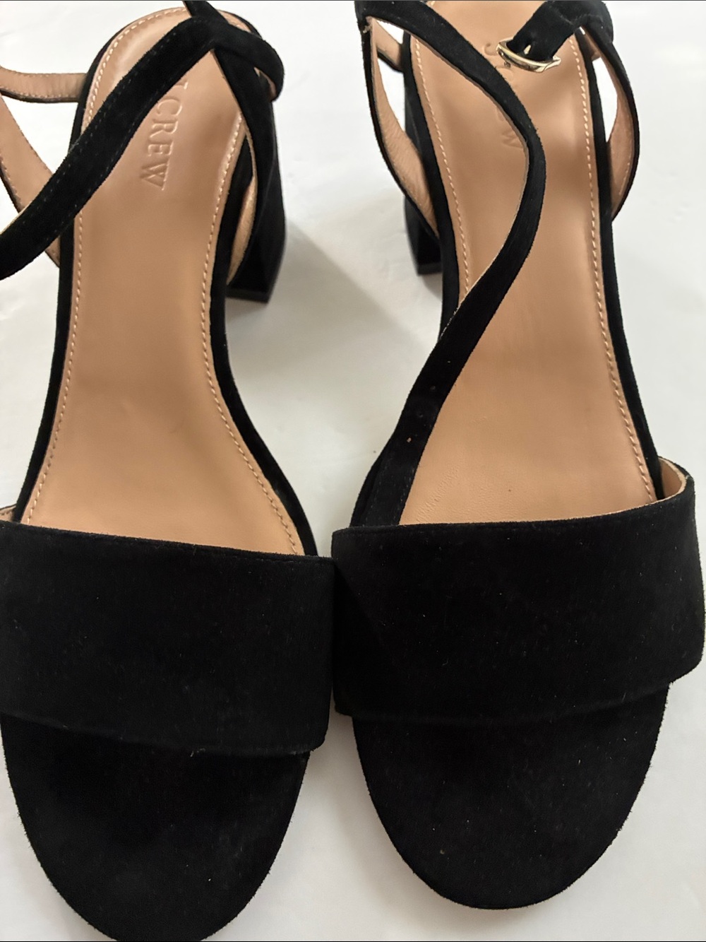 J. Crew Black Suede Strappy Block Heel Sandals , Leather Uppers and Lining,
